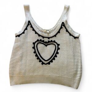 Lalavon White Knit Heart‎ Embroidered Tank Top
